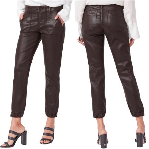 PAIGE Denim - NWT PAIGE Mayslie Coated Waxed Joggers Pants Chocolate Brown Chicory Size 25